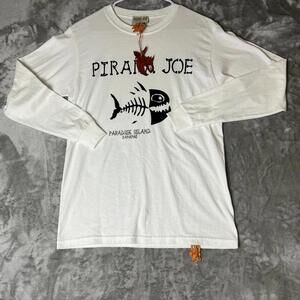 Pirana Joe Sweatshirt Men Small White Island Bahama Fishing Long Sleeve Crewneck